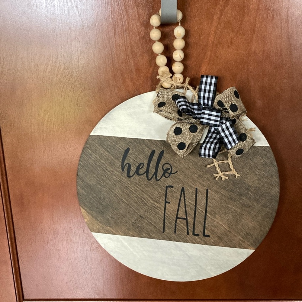 Adorable hello fall door hanger with Bow and bead hanger, fall decorations